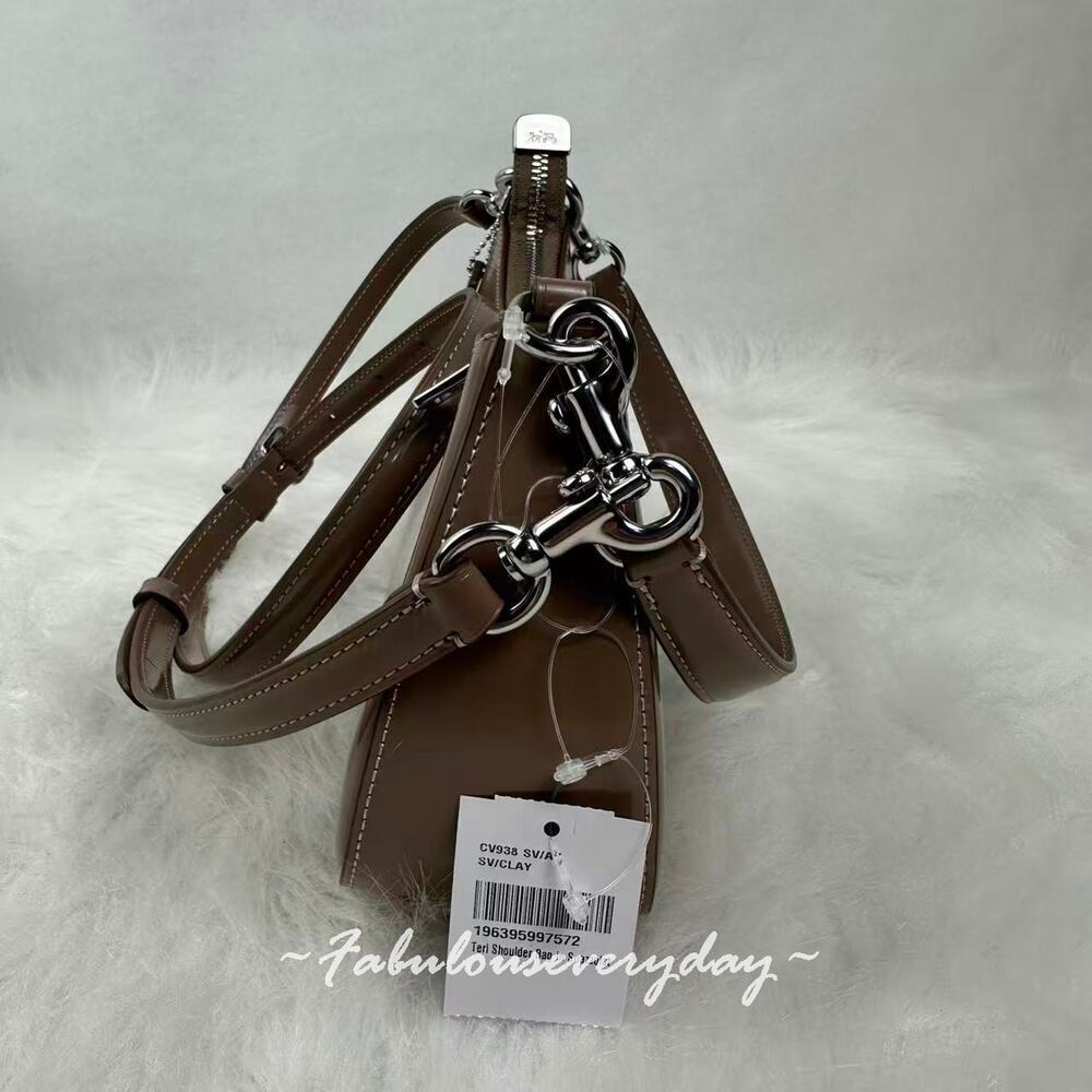 Coach Teri Shoulder Bag Crossbody In Leather Silver/Clay CV938 NWT - Picture 5 of 11